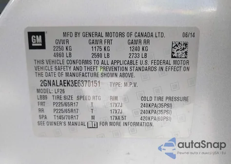 2014 Chevrolet Equinox Ls z USA, uszkodzony, nr VIN 2GNALAEK3E6370151